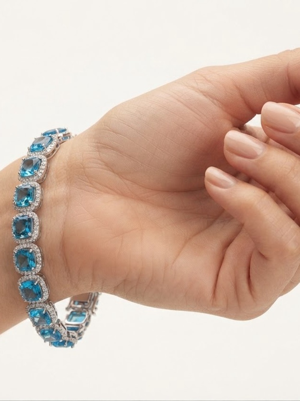 Blue Cushion-Cut Crystal Tennis Bracelet - Women Jewelry